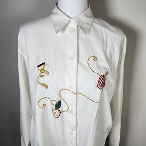 Vintage John Henry Blouse Size 12 Perfume Bottles Embroidery Feminine 80s Shirt